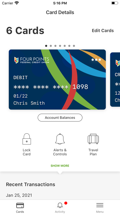 Four Points FCU Card Controls Screenshot