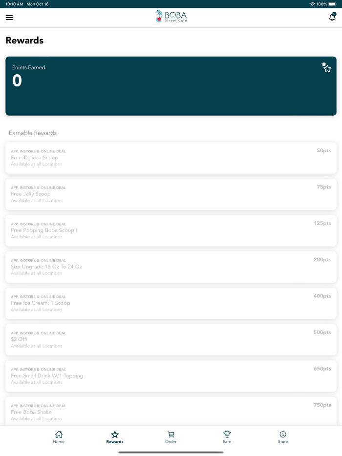 Boba Street Cafe Rewards