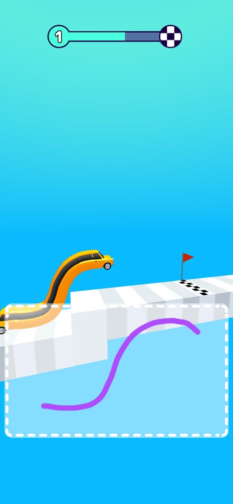 Worm Car - Observe the car's dynamic transformation as it adapts to the drawn line, navigating the track towards the checkered flag.