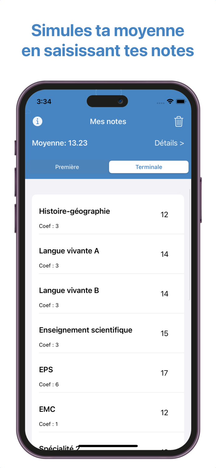 Simulateur de moyenne au Bac