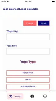 yoga calories burn calculator iphone screenshot 1