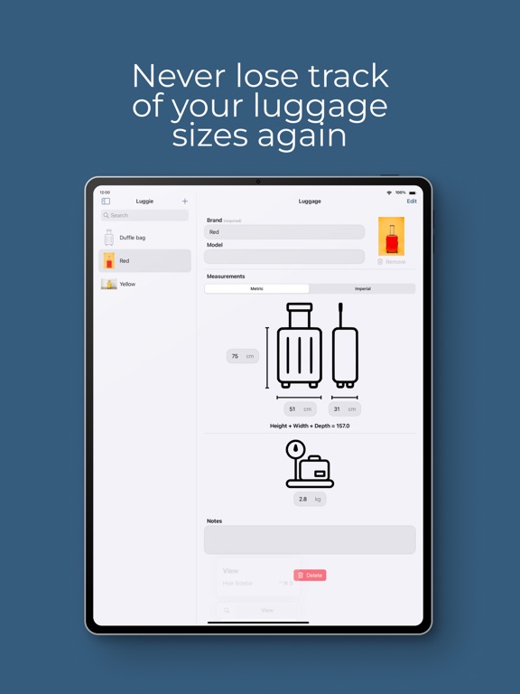 Screenshot #4 pour Luggie: Luggage size tracker