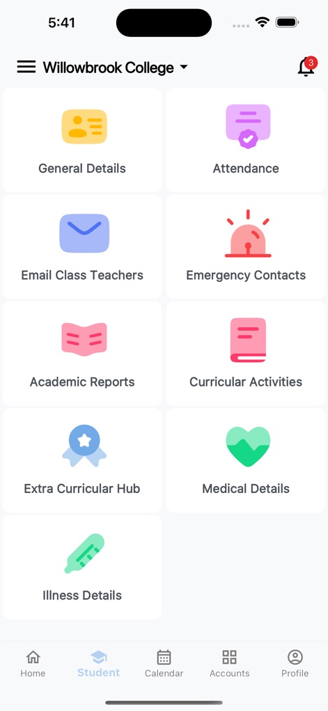 ParentOrbit - 生徒に関する「一般情報」や「出席状況」など、重要な詳細情報を一覧で確認できるほか、各種情報を更新できます。