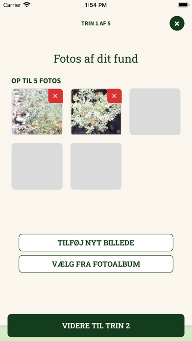 Arter - Indberetning Screenshot