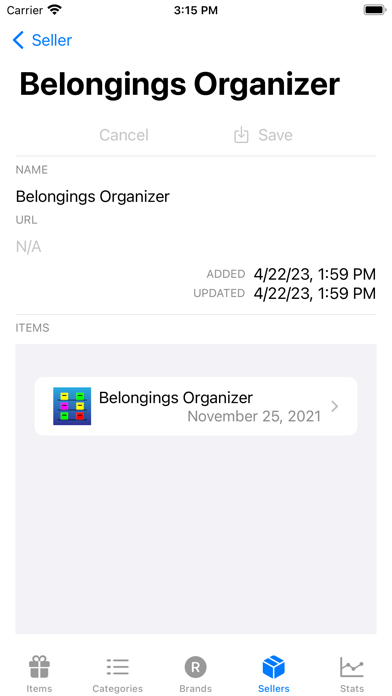 Belongings Organizer Screenshot