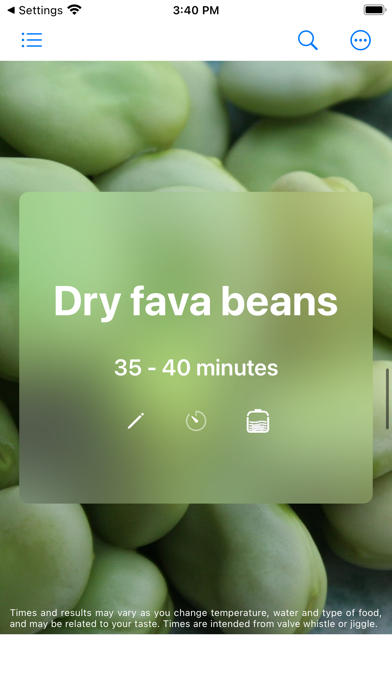 Pressure Cooking Time Screenshot