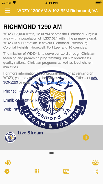 WDZY AM1290 & FM103.3 Radio Screenshot