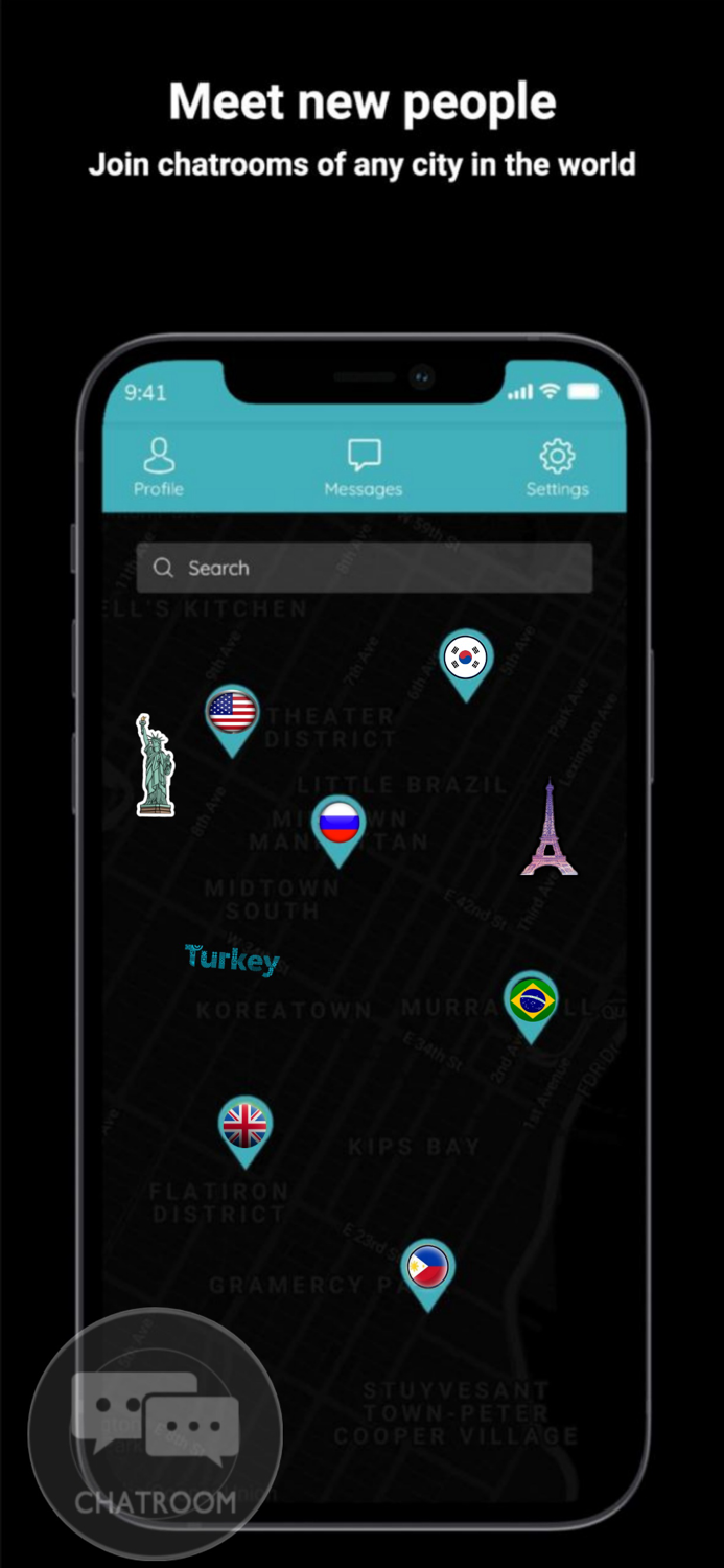 Hubs Chatrooms on the map