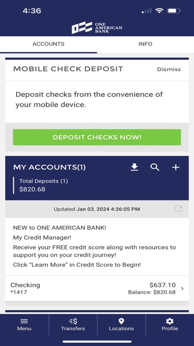 One American Bank Screenshot
