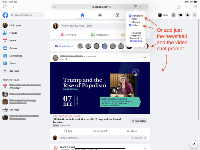 Newsfeed toggle for Facebook