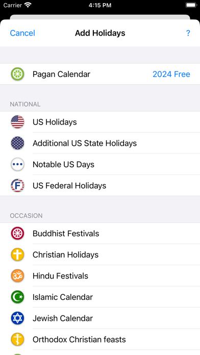 US Holidays - cals with flags Screenshot