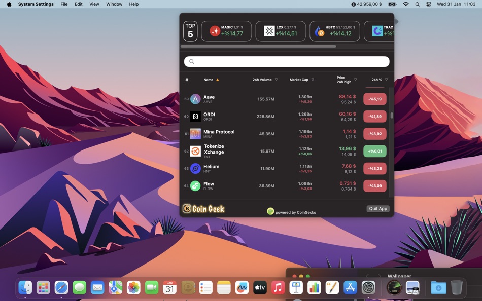#2. Coin Geek - Track Crypto Price (macOS) 由: Mihai Ghiserel