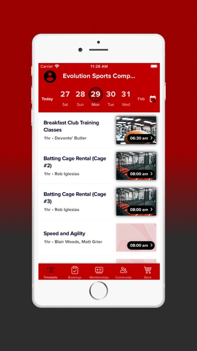 Evolution Sports Booking App Screenshot