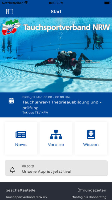 Tauchsportverband NRW e.V. Screenshot
