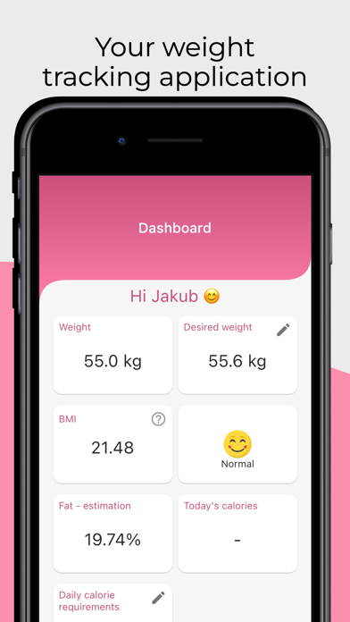 Body fat, BMI, weight tracker. Screenshot