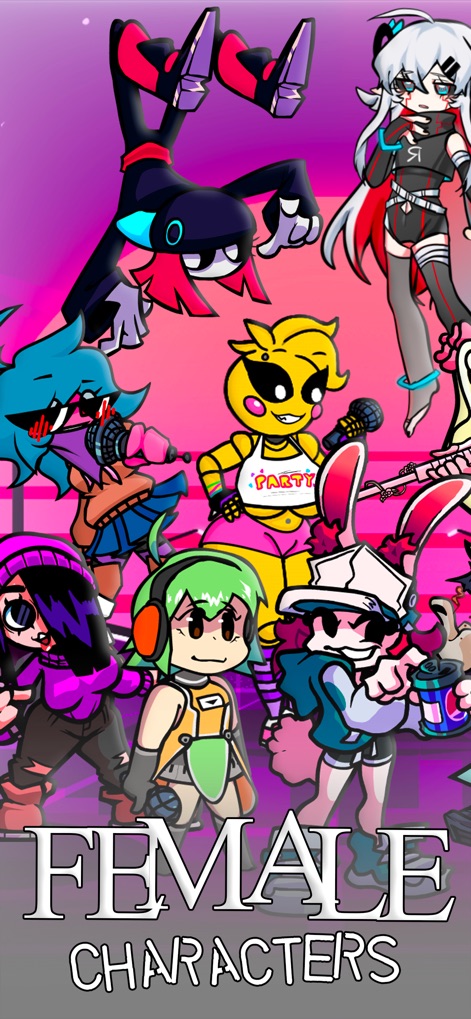 World Music Battle - Witness the impressive roster of female characters, presenting a variety of unique designs and the dedicated 'FEMALE CHARACTERS' section for diverse player choices.