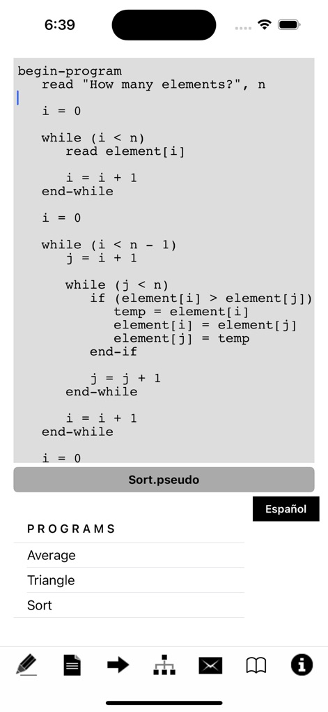 iPseudoCode - for phone - ipseudocode-iphone-app-sorting-script
