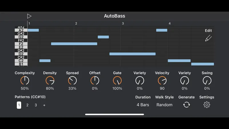 Auto Bass AUv3 MIDI Generator screenshot 1 of 6