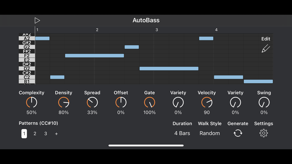 #1. Auto Bass AUv3 MIDI Generator (iOS) 由: Cem Olcay