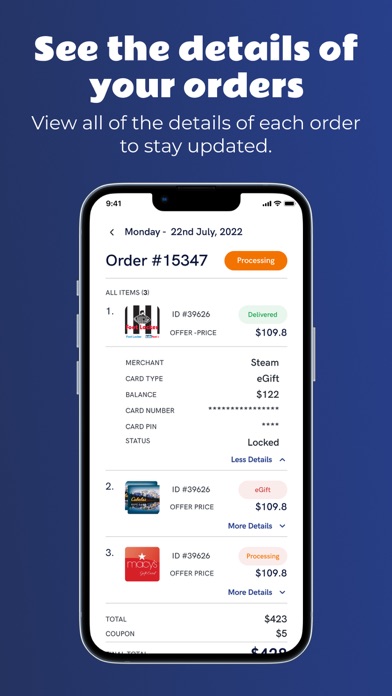 EJ Gift Cards Screenshot
