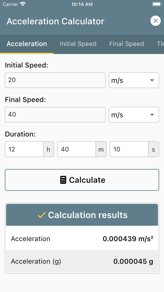 #4. Acceleration Calculator - (iOS) By: Bhavinkumar Satashiya
