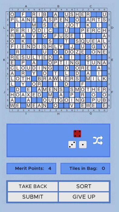 Roll-A-Dice Crossword game Screenshot