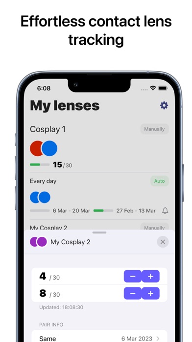 Contact Lens Tracker app Screenshot