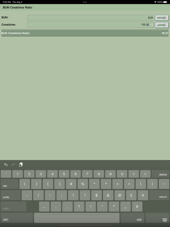 BUN Creatinine Ratio Calculato