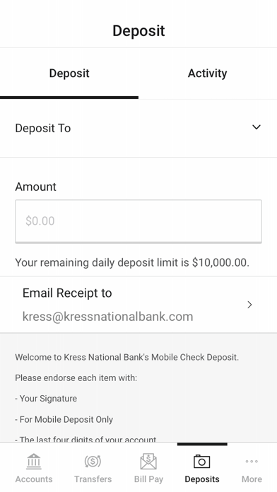 Kress National Bank Screenshot