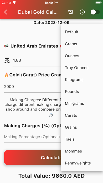 Dubai Gold Calculator Screenshot