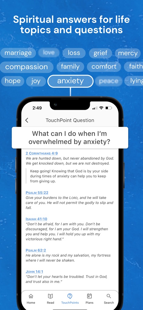 Holy Bible King James + Audio - Find spiritual answers to life's challenges through interactive 'TouchPoint' questions and a curated selection of relevant Bible verses.
