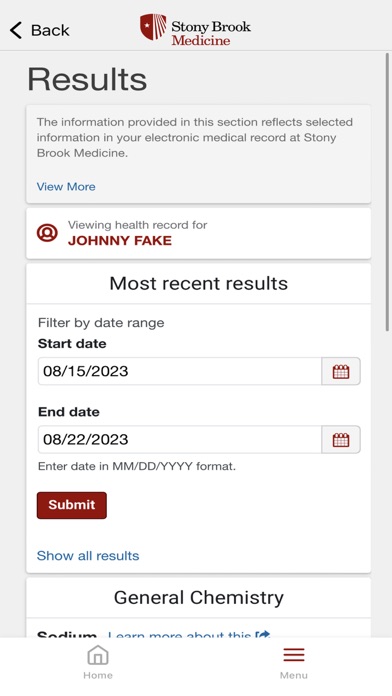 Stony Brook Med Patient Portal Screenshot