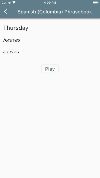 Spanish (Colombia) Phrasebook Screenshot