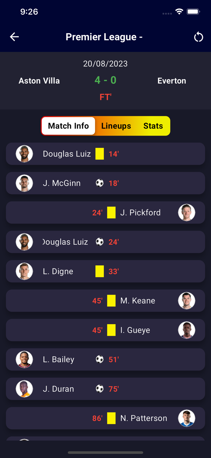 Soccer Live Scores  Stats