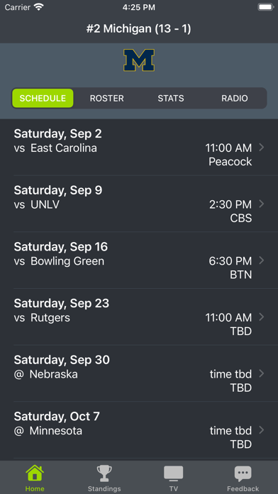 Michigan Football Schedules Screenshot