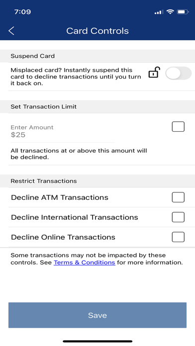 1st United Card Controls Screenshot