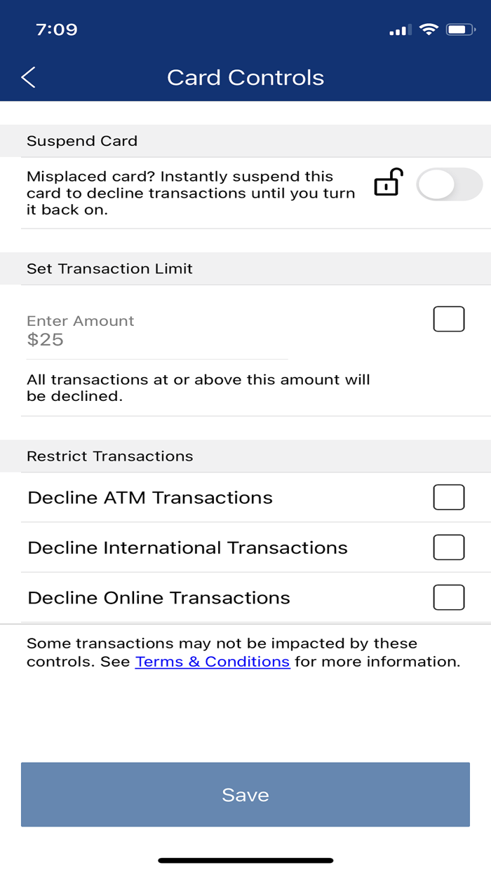 1st United Card Controls