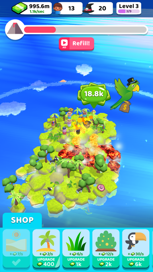 #3. Volcano Island - Idle Sim (iOS) Podle: Amuzo Games Ltd