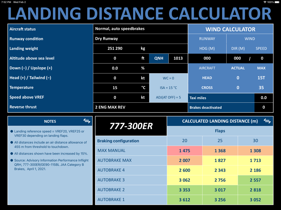 #7. Landing distance calculator (iOS) Podle: MEGAPROJECTS B.V.