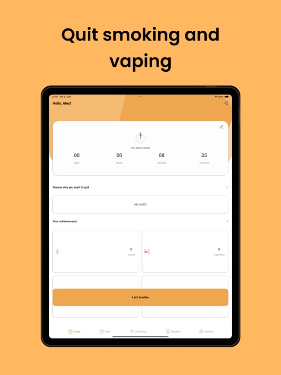 Quit Smoking Vaping Drinking iPad screenshot 1 - Health & Fitness app