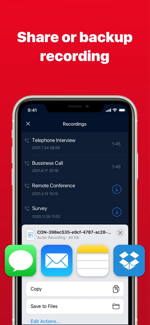 Record Phone Calls on iPhone iOS app screenshot showing feature 6