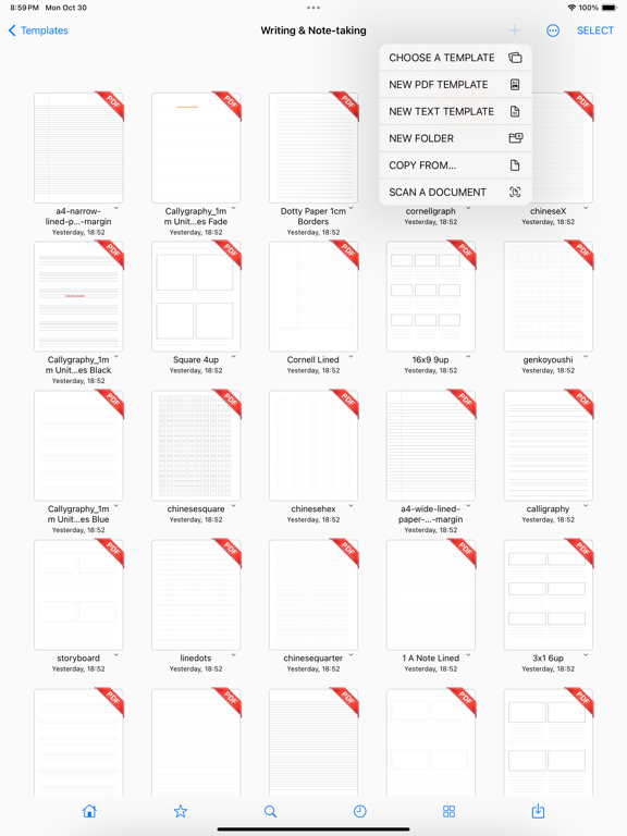 Templates for PDF apps iPad screenshot