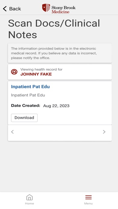 Stony Brook Med Patient Portal Screenshot