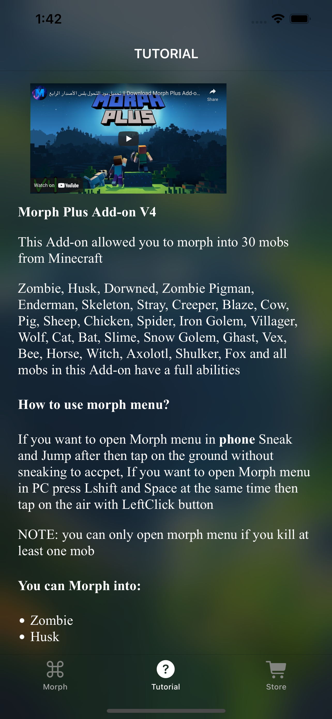 MCPE ADDONS - Morph Mods