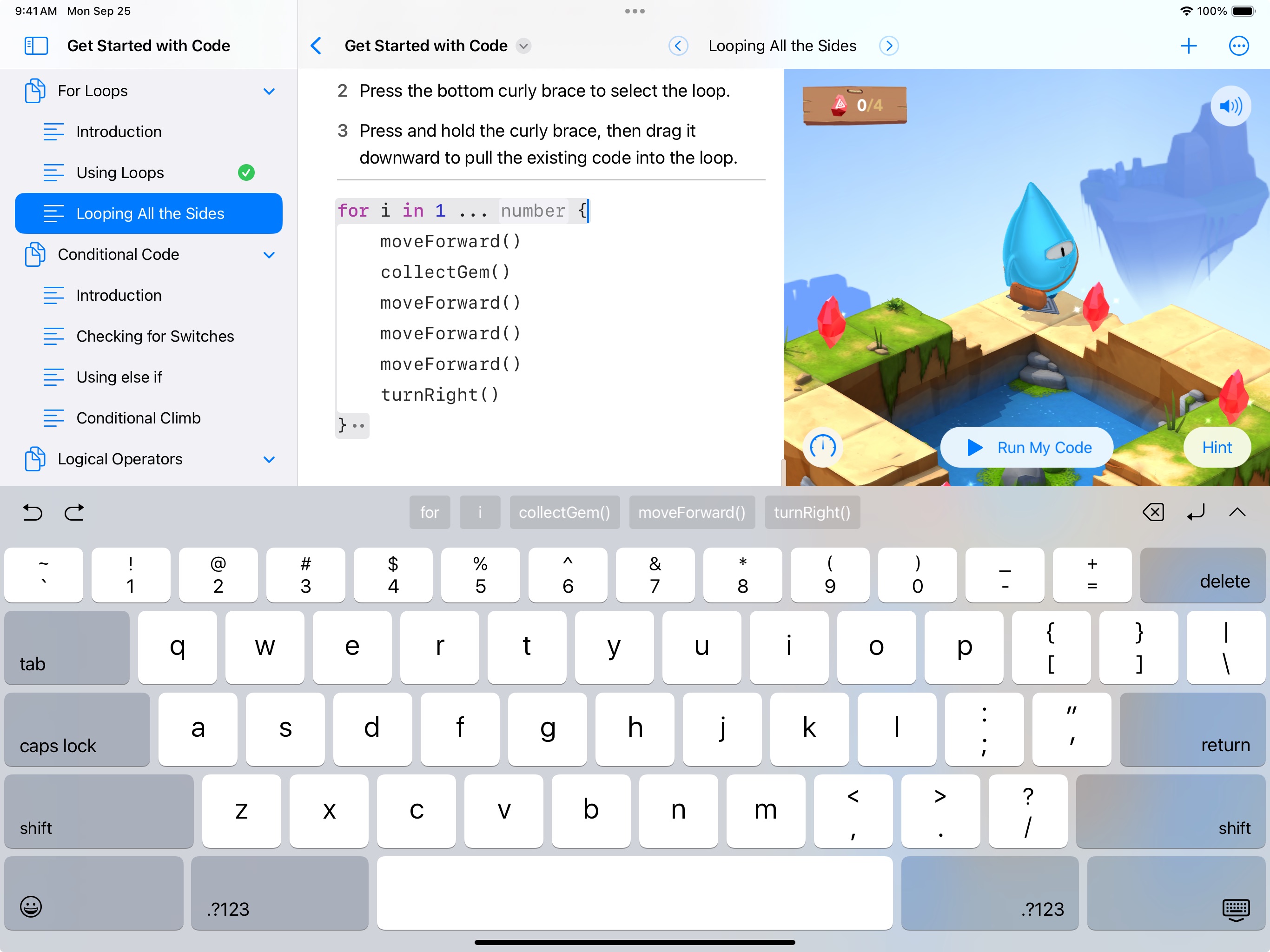 Screenshot do app Swift Playgrounds