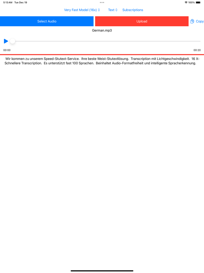Transcribe  Speech To Text