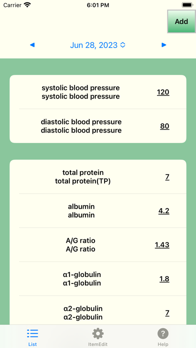 Blood test Records Screenshot