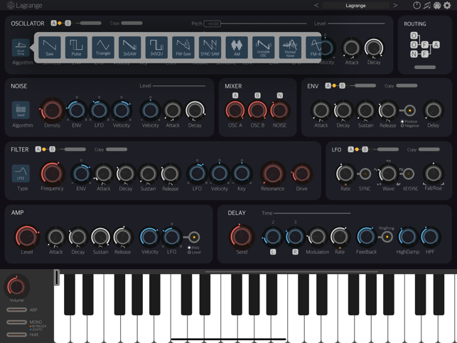 ‎Lagrange - ภาพหน้าจอ Synth ของปลั๊กอิน AUv3