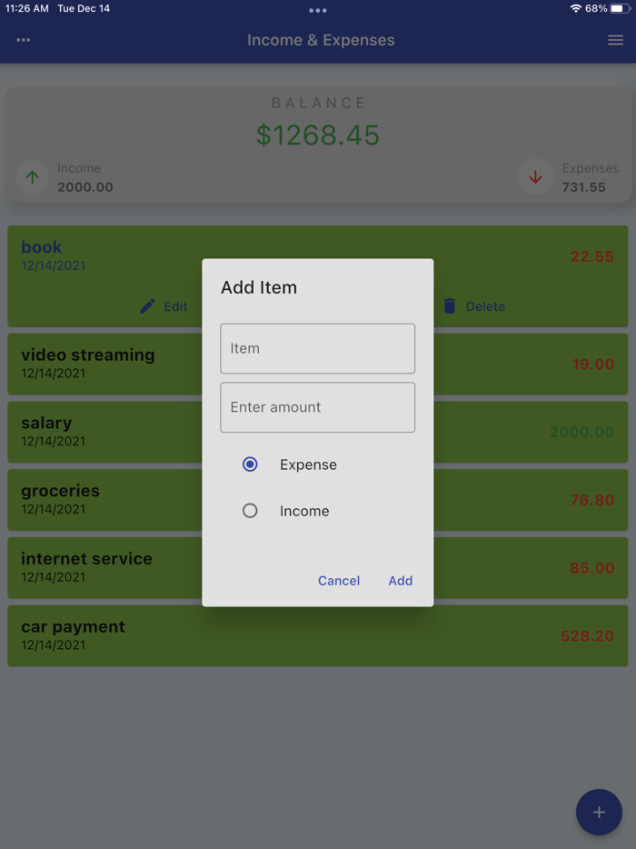 Income and Expense Tracker