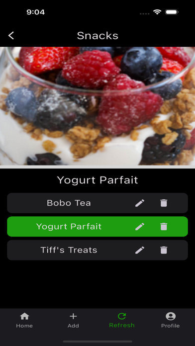 Meal Selection Screenshot